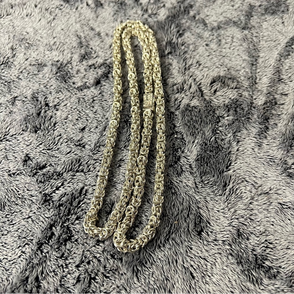 Vintage Sterling Silver Taxco Mexico Heavy Byzantine Chain Necklace 24in 56g